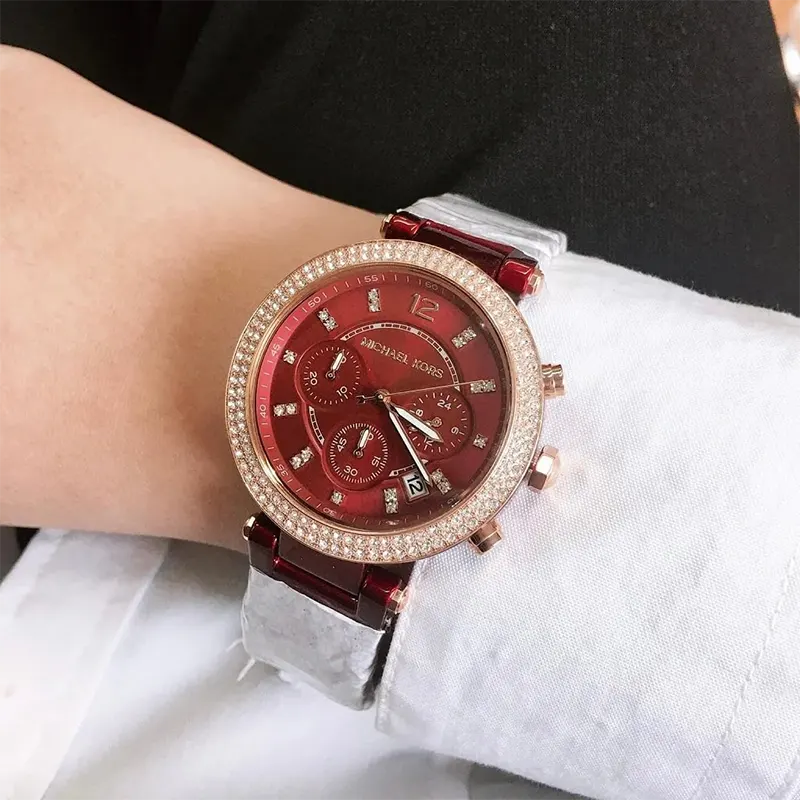 Michael Kors Parker Red Dial Red Band Fashion Ladies Watch- MK6805